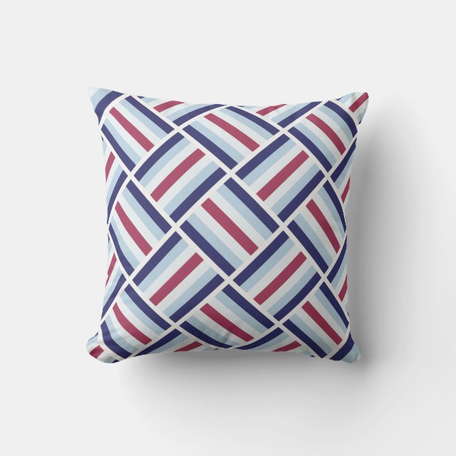 Striped Square Pattern - Blue and Red Cushion (Front)