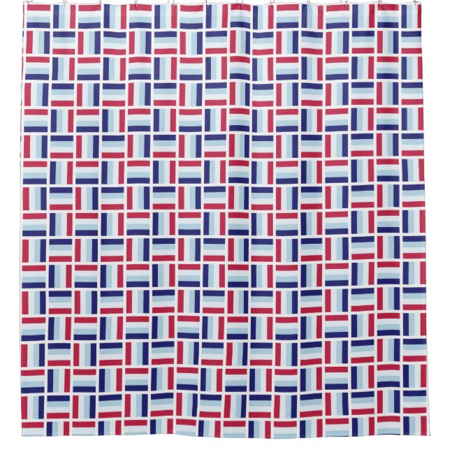 Striped Square Pattern - Blue and Red Shower Curtain (Front)