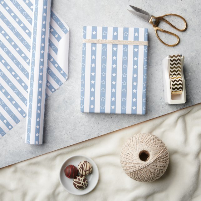 Striped Star Pattern Blue Wrapping Paper Roll (Crafts)