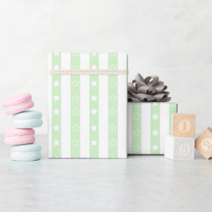 Striped Star Pattern Green Wrapping Paper Roll