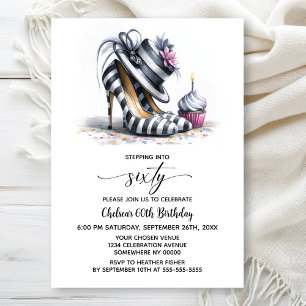 Striped Stiletto Shoes 60th Birthday Invitation