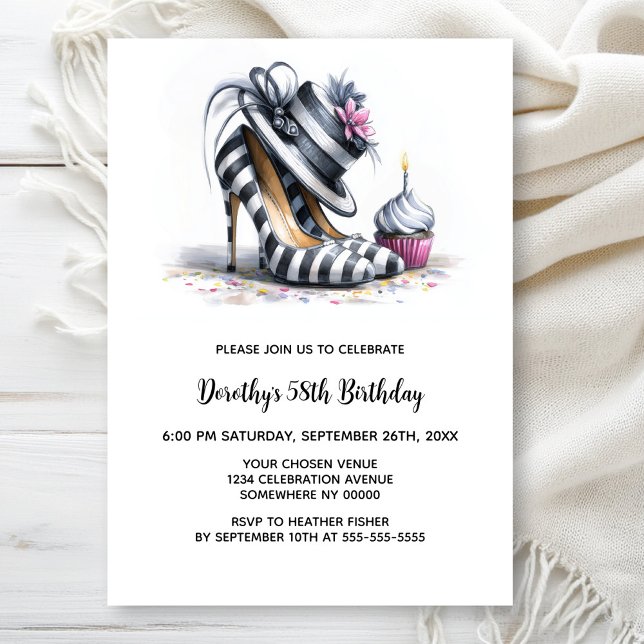 Striped Stiletto Shoes Birthday Party Invitation (Creator Uploaded)