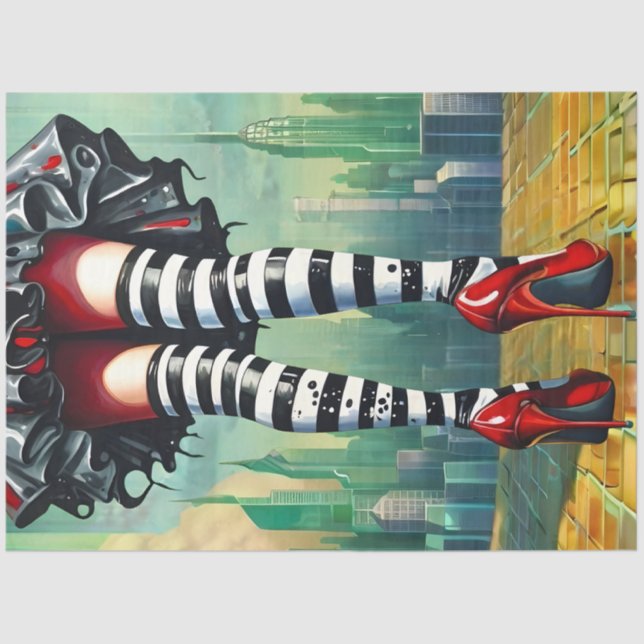 Striped Stockings Ruby Red Heels Fantasy Legs  Tissue Paper (Front)