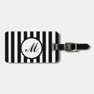Striped Stripe Black White Custom Monogram Luggage Tag