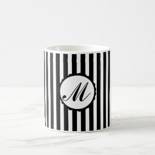 Striped Stripe Black White Custom Monogram Mug