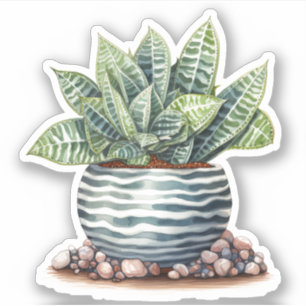 Striped Succulent In Ceramic Pot Vinyl Stickers