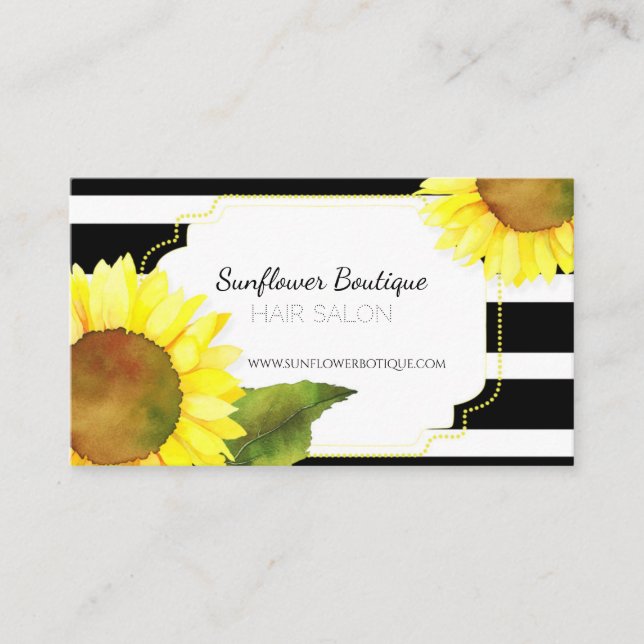 Striped Sunflowers Hair Stylist Business Card (Front)