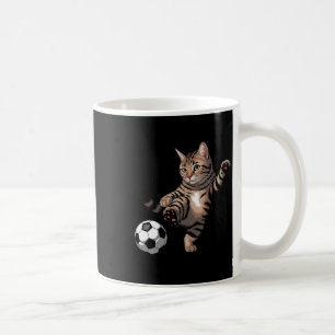 Striped Tabby Cat Kicking Soccer Ll Funny Cat Love Coffee Mug
