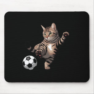 Striped Tabby Cat Kicking Soccer Ll Funny Cat Love Mouse Pad