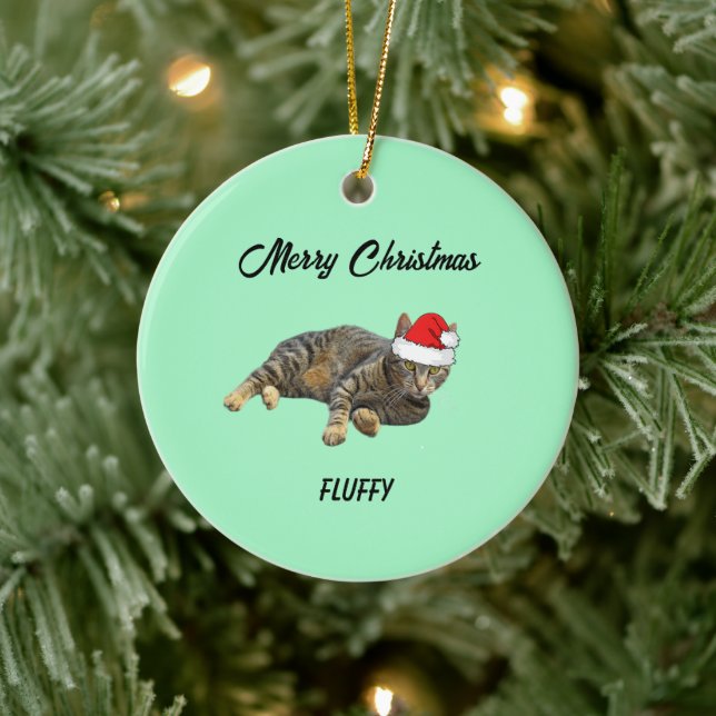 Striped Tabby Cat with Santa Hat   Ceramic Ornament (Tree)