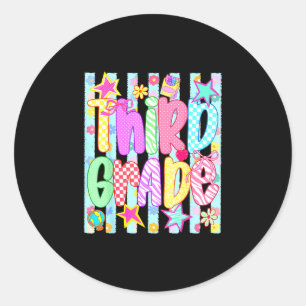 Striped teacher preppy 3rd third grade back to classic round sticker