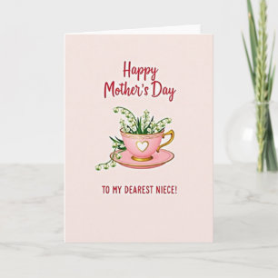Striped Teacup Flowers Mothers Card