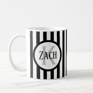 Striped Template Black C00 Short Name Initial Coffee Mug