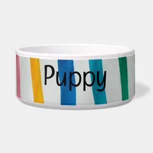 Striped Textile Pet Bowl with PUPPY Text