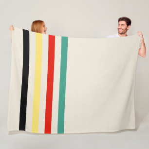 Striped Throw Off White Green Red Black Yellow Fleece Blanket