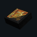 Striped Tiger Fur Print Pattern Personalised Gift Box<br><div class="desc">This trendy jewellery box features a striped tiger print pattern with black animal stripes on a very bright orange, yellow and cream fur background. Bring out the wild cat in you with this cool feline design. It's the perfect bold, original look for animal lovers. Add your own text to the...</div>