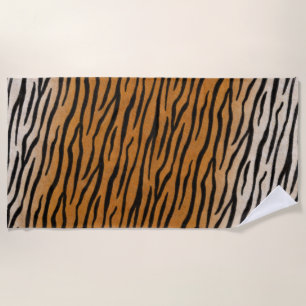 Striped Tiger Fur Realistic Exotic Animal Print Beach Towel