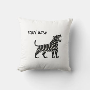 Striped Tiger Illustration – Minimalist Folk Anima Cushion