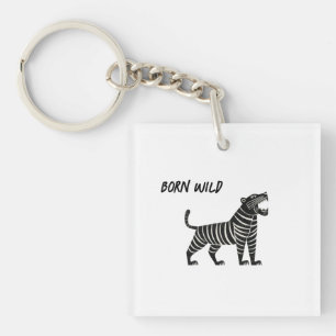 Striped Tiger Illustration – Minimalist Folk Anima Key Ring