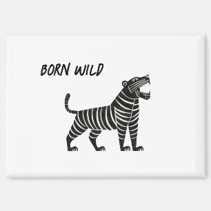 Striped Tiger Illustration – Minimalist Folk Anima Magnet