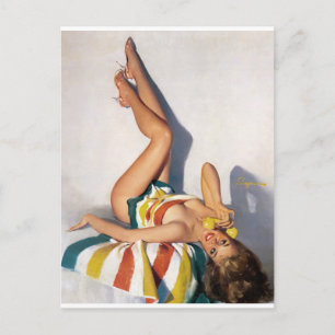 Striped Towel Pin Up Postcard