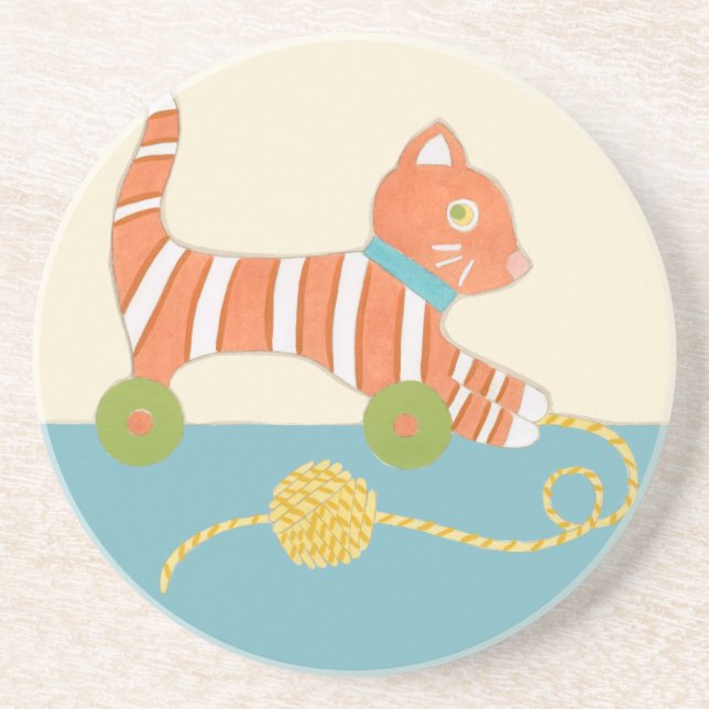 Striped Toy Cat with Ball of String Coaster (Front)