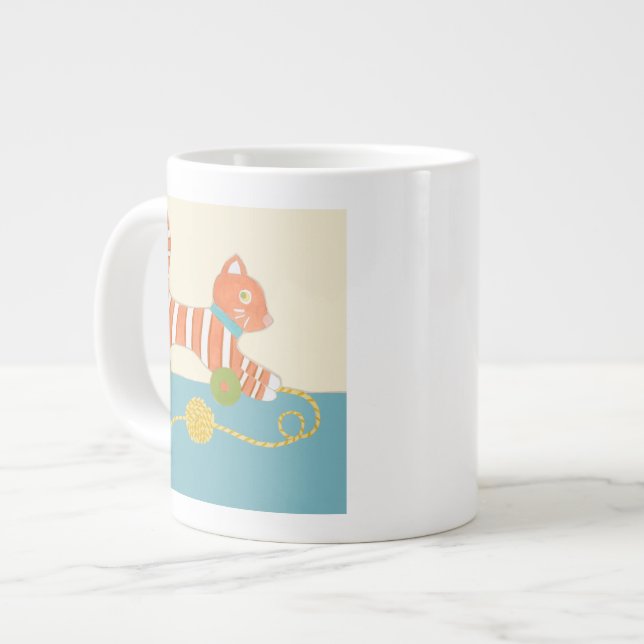 Striped Toy Cat with Ball of String Large Coffee Mug (Front Left)