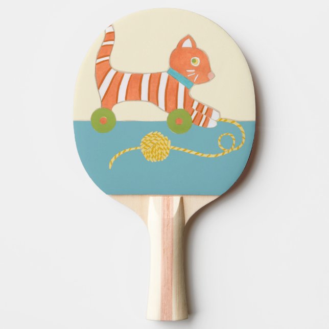 Striped Toy Cat with Ball of String Ping Pong Paddle (Front)