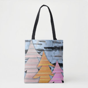 Striped Trees Winter Landscape Scene Tote Bag