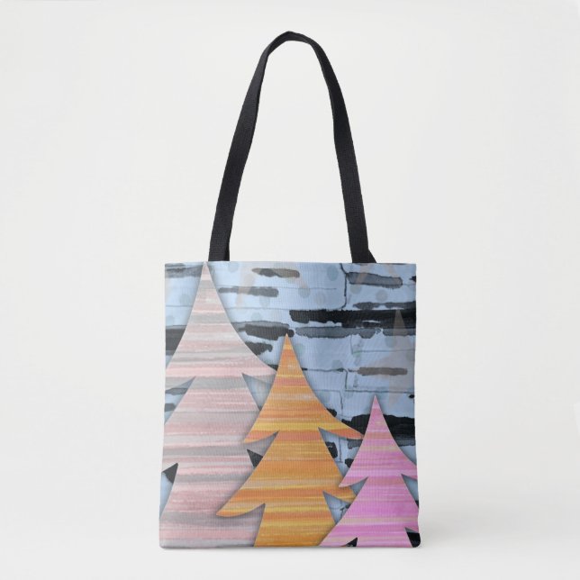 Striped Trees Winter Landscape Scene  Tote Bag (Front)