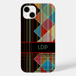 Striped Triangle Shapes with Initials on Black Case-Mate iPhone 14 Plus Case