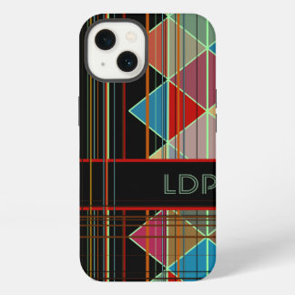 Striped Triangle Shapes with Initials on Black iPhone Case