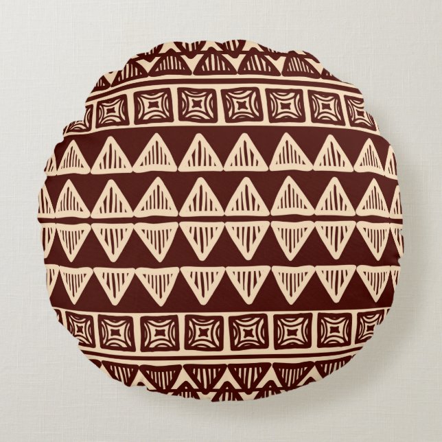 Striped tribal ornamental pattern round cushion (Front)
