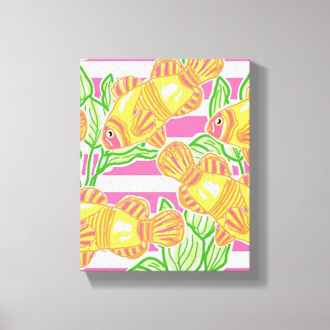 Striped Tropical Fish Pattern Canvas Print (Front)