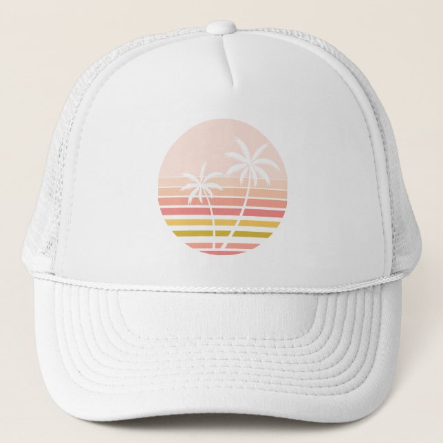 Striped Tropical Palm Trees Trucker Hat (Front)