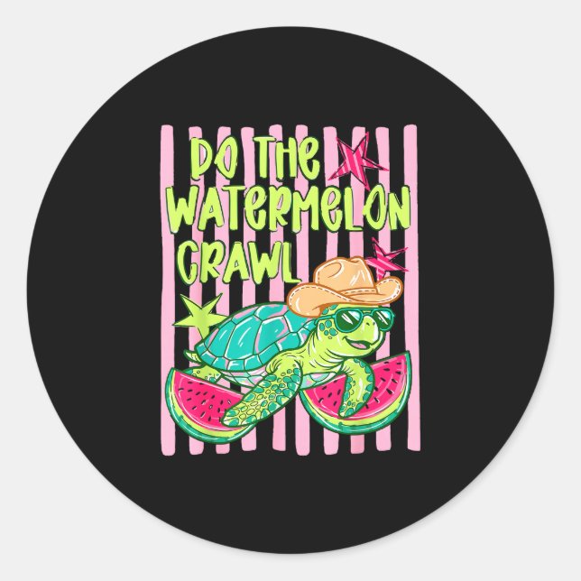 Striped turtle summer fruit vacation do the classic round sticker (Front)