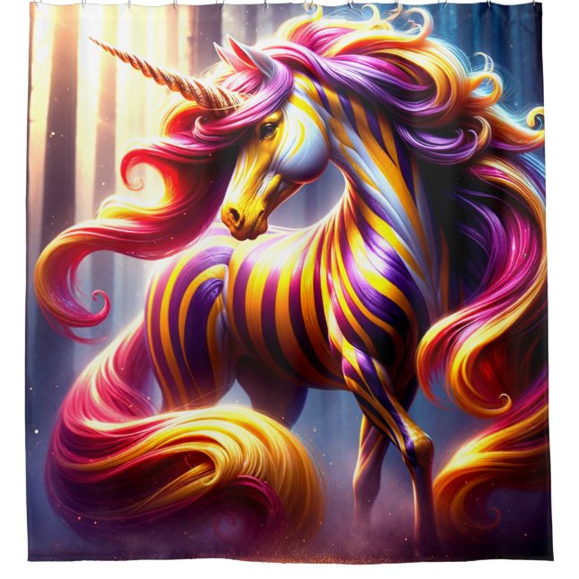 Striped Unicorn Shower Curtain (Front)