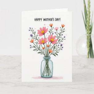 Striped Vase Mothers Day Greeting Card