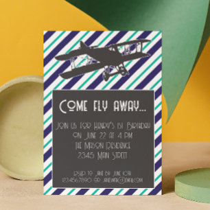 Striped Vintage Aeroplane Birthday Invitation