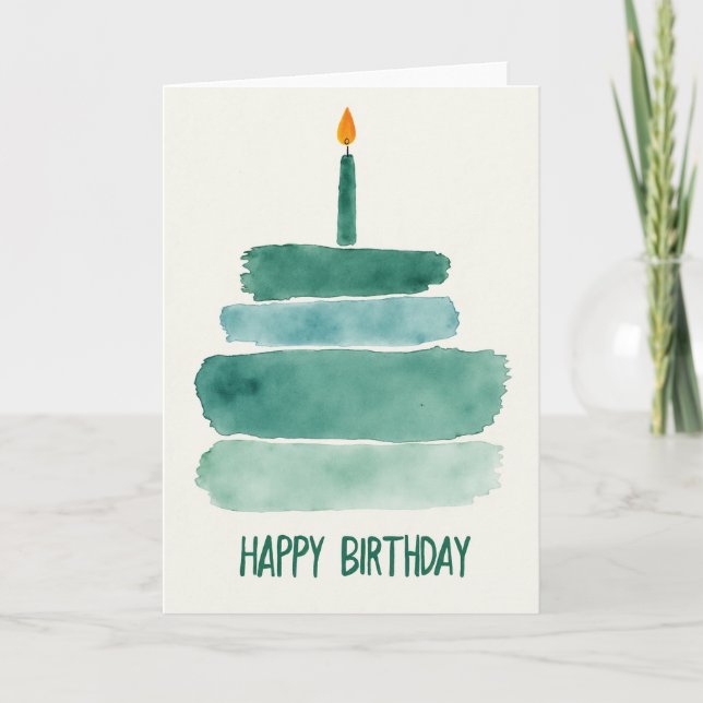 Striped Watercolor Cake Card (Front)