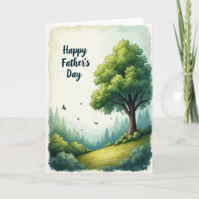 Striped Watercolor Forest Card (Front)