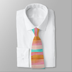 Striped watercolor pastel orange coral blue tie
