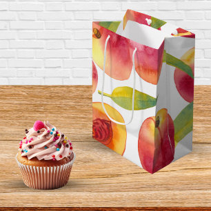 Striped Watercolor Peaches Fruit Medium Gift Bag
