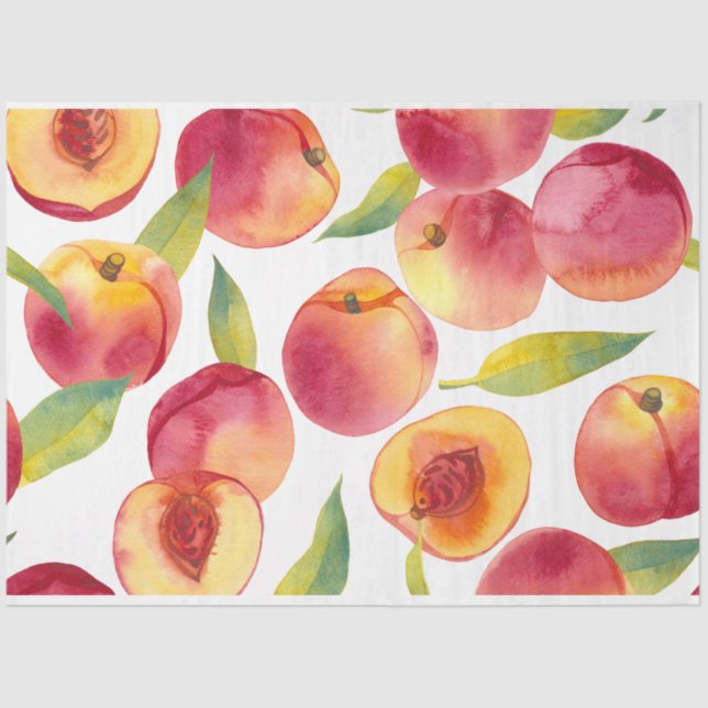 Striped Watercolor Peaches Fruit Tissue Paper (Front)