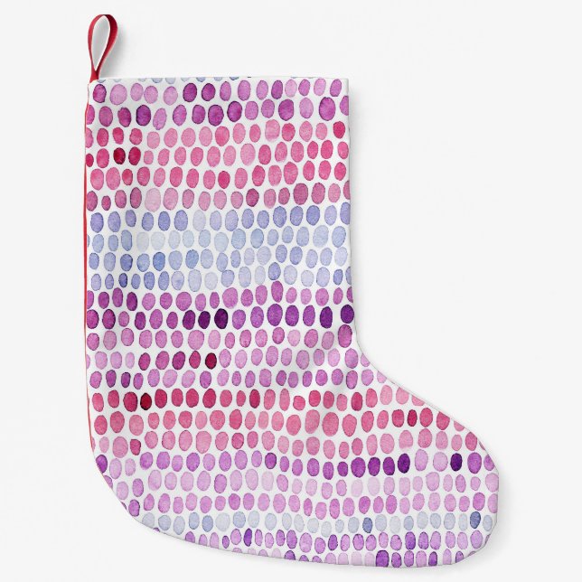 Striped Watercolor: Pink Grey Polka Small Christmas Stocking (Front)