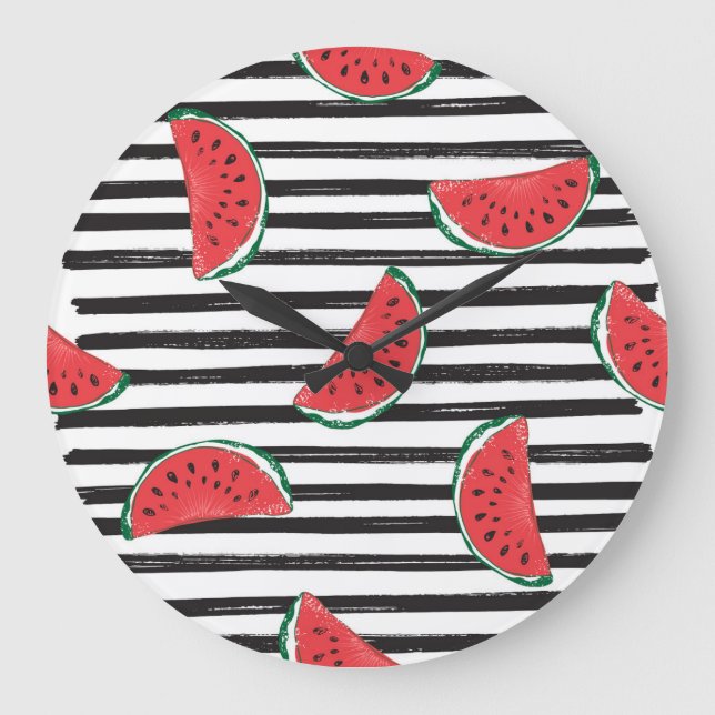 Striped watermelon, vintage seamless pattern. large clock (Front)