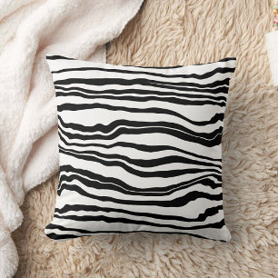 Striped Wavy Line Black White Cushion