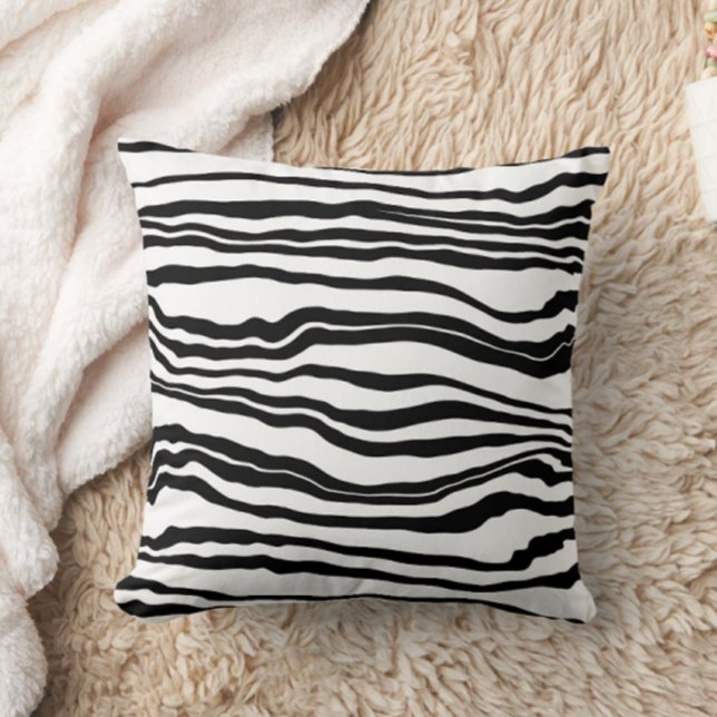 Striped Wavy Line Black White Cushion (Creator Uploaded)