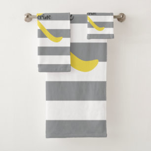 Striped White Gray and Yellow Personalized Bath Towel Set