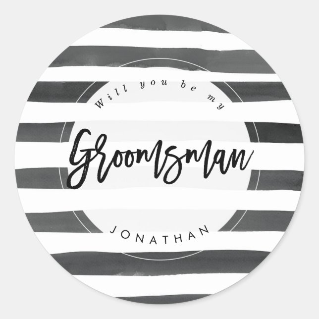 striped will you be my groomsman sticker (Front)